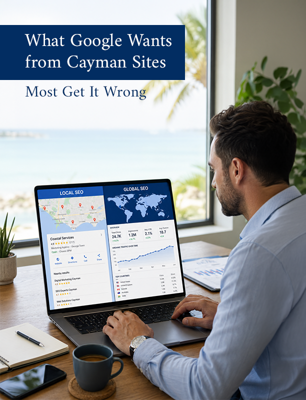 Cayman business website showing a professional digital presence for local and global clients
