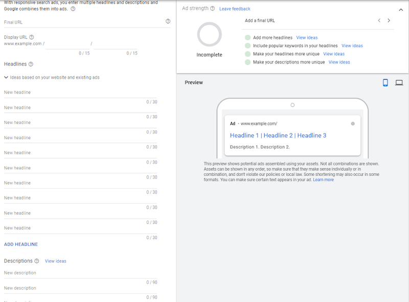 Responsive Search Ads Format